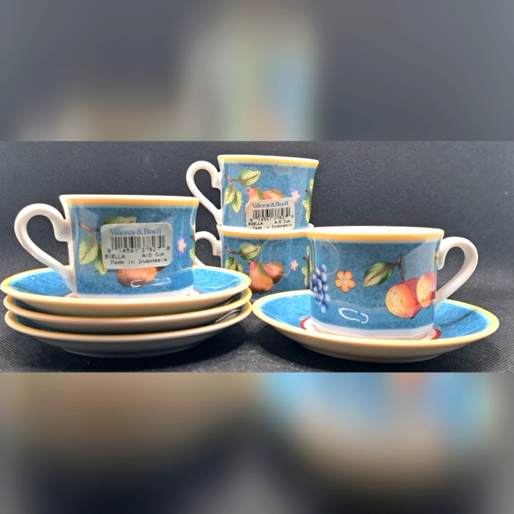 Villeroy & Boch Citta & Compagna Biella 4 Demitasse Cups/Saucers Espresso NEW